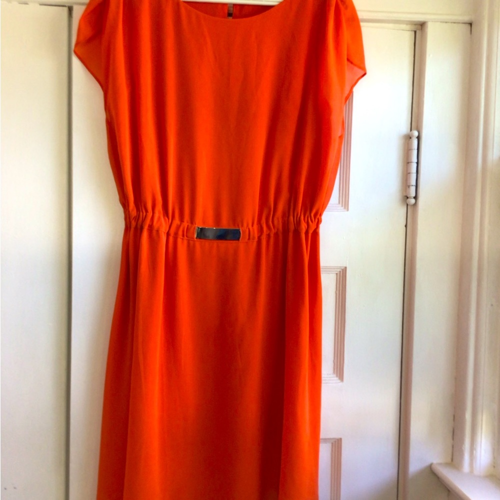 RW and CO. orange sleeveless dress with gold accent at waist